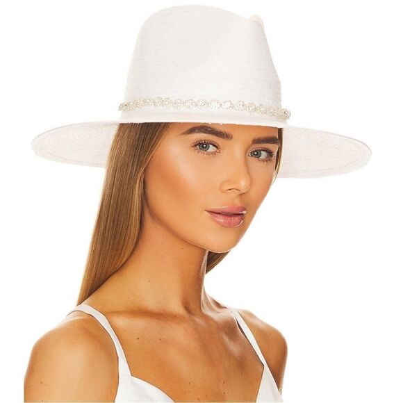 Nikki Beach Cosmos Crystal Straw Sun Hat UPF Protection Ivory One Size NEW - Picture 1 of 11